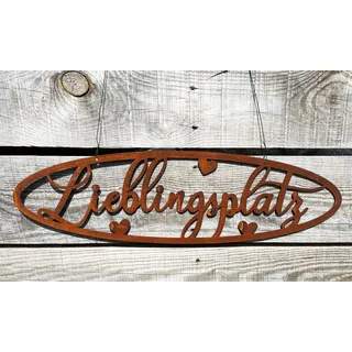 Schild Lieblingsplatz zum Aufhängen 50x15cm Edelrost Gartendeko Rost Wandhänger Wanddeko Tafel Spruchtafel Metall Türdekoration Geschenk