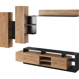 Generisch Moderne Wohnwand ALVA für das Wohnzimmer (Craft Eiche Gold/Anthrazit) - Braun, Grau