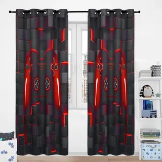 PERFEMET Gamer Verdunkelungsvorhänge für Jungenzimmer, 2 Paneele, schwarz-rot, Gaming-Controller, Kinder, Teenager, Vorhänge, Coole Verdunkelung, Schlafzimmer, Wohnzimmer, Ösen, Fenstervorhänge (Rot