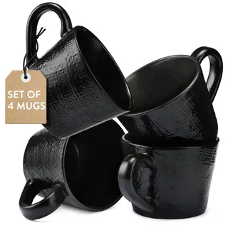 Navaris Tassen Set Steingut für 4 Personen - Becher 4-Teilig - Tassenservice stapelbar - Mikrowellen- und Spülmaschinengeeignet - Anthrazit