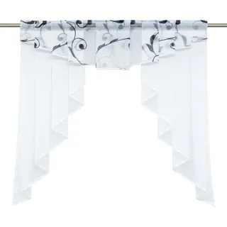 Voile Kleinfenster Gardinen Weiss Vorhang Fenstergardine Scheibengardine mit Falten Schwarz BxH 120x125cm