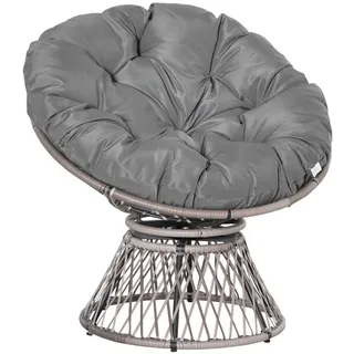 Outsunny Papasansessel, Korbsessel, Sessel mit Polster, 360 Grad, Rattan, Grau , Kunststoff , 97x86x87 cm , Gartenmöbel, Gartensessel, Gartenstühle