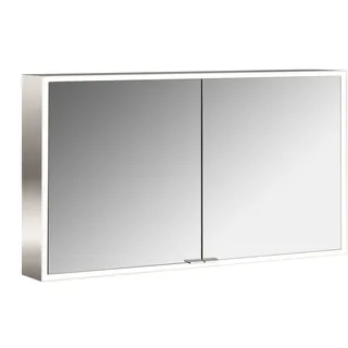 emco prime Lichtspiegelschrank, 1200 mm, 2 Türen, mit verspiegelten Seitenwänden, Aufputzmodell, 949706384, Farbe: aluminium/weiß
