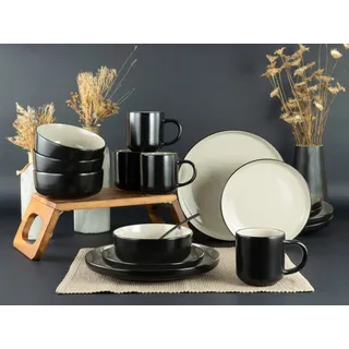 MY HOME modernes Geschirr-Set Kombiservice 16-tlg. schwarz