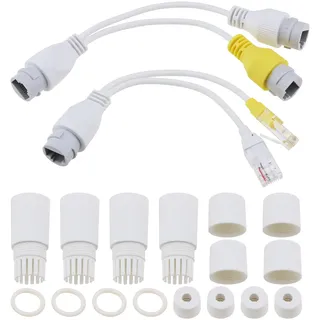 Create idea 1 Paar Weißer Wasserdichter PoE Splitter Adapter RJ45 Ethernet Adapter für CCTV Netzwerkkamera Überwachung IP Kamera AP Voip Telefon