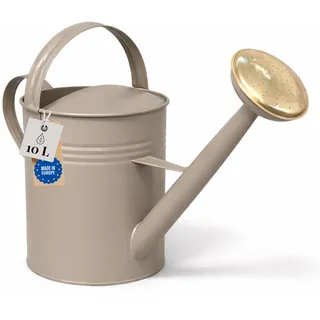 LIVLIG Gießkanne 10l, Blumengießkanne für Garten & Balkon, Hochwertige Metallgießkanne mit Abnehmbarer Brause und 2-Henkel Design, Gießkanne Vintage mit Messingbrause, Sand