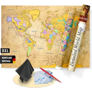 FlYHIGH XXL Weltkarte zum Rubbeln auf Deutsch I 80x57cm I Poster zum aufkratzern I Scratch off Map I Landkarte zum Rubbeln I Karte zum Freirubbeln I Rubbelweltkarte I Welt-Karte zum Freikratzen
