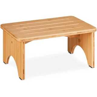Relaxdays Fußbank Bambus, für Bad, Küche, Wohnzimmer, HBT: 17,5 x 39 x 25 cm, Kleiner Fußhocker, Blumenhocker, Natur