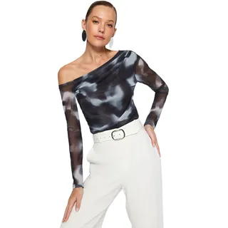 TRENDYOL Damen Tulle Lined Asymmetric Collar Blouse Twoaw24bz00051 Bluse, Anthrazit, M EU