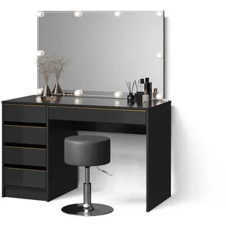 livinity Schminktisch Imola Schwarz/Gold mit LED Beleuchtung und Hocker, Model 52460 - Schwarz, Gold