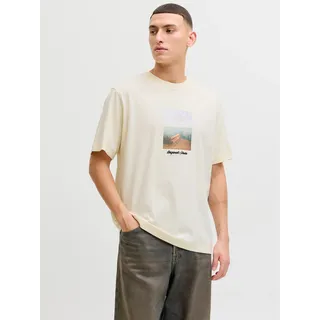 T-Shirt JACK & JONES "JORNORREBRO PHOTO TEE SS CREW NECK", Herren, Gr. S, antique weiß, Jersey, Obermaterial: 100% Baumwolle, bedruckt, relaxed fit normal, Rundhals, Shirts T-Shirt, Baumwolle, relaxed fit