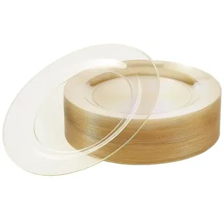 MATANA 25 Transparente Dessertteller aus Hartplastik, Kleine Partyteller mit Goldrand, 19cm - Elegant, Stabil & Mehrweg - Hochzeiten, Geburtstage, Weihnachten, Grillpartys, Partys