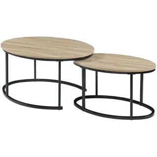[en.casa] Satztisch-Set 2 Tlg. Niederlande , Holzwerkstoff, Metall , Oval , 60x45x90 cm , Wohnzimmer, Wohnzimmertische, Beistelltische
