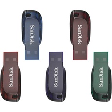 SanDisk Cruzer Blade USB-Flash-Laufwerk 32 GB 5er-Pack (wichtige persönliche Dateien, Musik und Videos sichern, Kennwortschutz, USB 2.0, Schlüsselanhängerfunktion) Lila/Rot/Blau/Grün/Orange