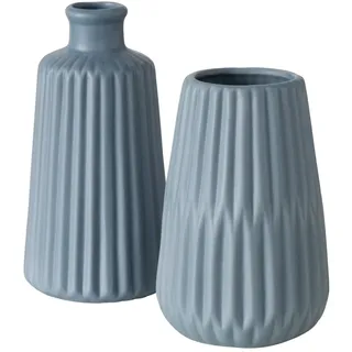 Boltze Vasen Set Esko 2-teilig, Blumenvasen aus Keramik, ø ca. 8,5 cm, ohne Blumen, skandinavischer Stil, Blau Matt