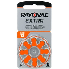 Rayovac Extra 13, 8 Stück, Hörgerätebatterien, hohe Leistung, Zink-Luft-Batterien, 1 Blisterkarte, orange, 13AUX-8XEMF