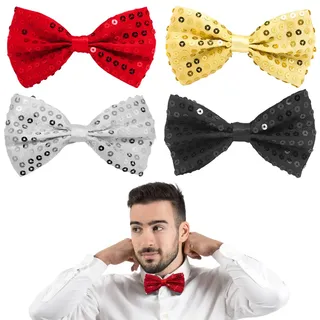 Elegante Herren Fliege, 4 Stück Paillette Mit Haken Verstellbar, Fliege Anzug für Hochzeit Party Feiern Büro Geschenk, Fliegen für Herren Damen Jungen, Rote Schwarz Weiße Gold