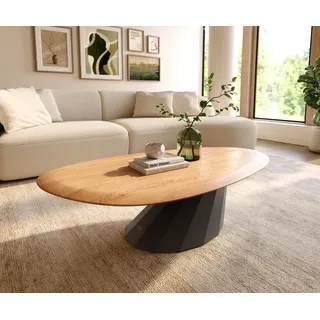DELIFE Couchtisch Edge Oval 140x75 cm Eiche Natur Runde Kante Parabi Metall Schwarz - Hellbraun