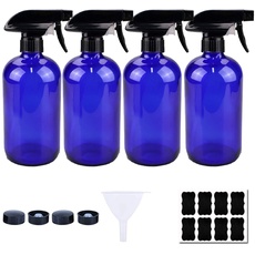 Blau Glas Sprühflaschen Gießkannen mit Verstellbare 250ml 4PCS Sprühkopf Wiederverwendbare für Pflanze Blumen Garten Friseursalon