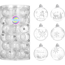 Toyvian Weihnachtskugel-Ornamente, 36er Packung in 6 Typen 6 cm Gefrorener Winter Silber und Weiß Bruchsichere Weihnachtskugel-Ornamente Dekoration für Weihnachtsbaumdekor