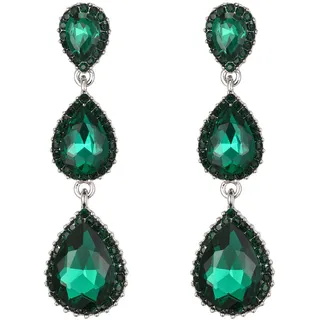 Clearine Damen Ohrringe wunderschöne kleine bis große dreifache Teardrop Kristall baumelnd Ohrstecker Emerald-Grün Silber-Ton