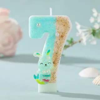Geburtstagskerzen Kinder, Geburtstagskerzen Zahlen, Meerjungfrau Bunny Geburtstags-Kerze, Nummer 7, Türkis-Gold Glitzer Design mit Perlen, Kuchen Dekoration für Kinder