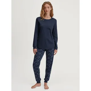 CALIDA CALIDA, Schlafanzug mit Druck, basic, Langarm, Rundhalsausschnitt, Baumwolle, blau