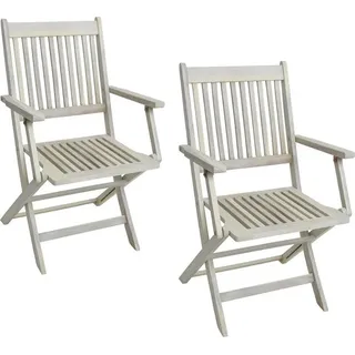 Gartenstühle Holzstühle Klappstühle 2er Set Akazie Stuhlset Balkonstühle Weiß