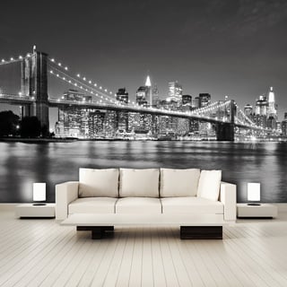 murimage Fototapete New York 3D 366 x 254 cm inklusive Kleister Manhattan Skyline City USA Brooklyn Bridge schwarz weiß