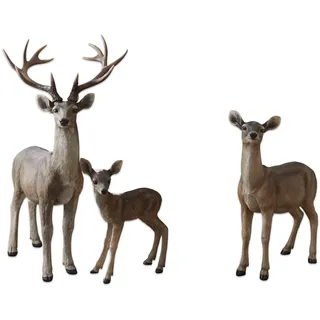 Loberon Hirsch mit REH und Kitz Olsen, von Hand bemalt und veredelt, naturnahe Skulptur, Weihnachtsfiguren, Weihnachtsdekoration, Weihnachten, Polyresin, antikbraun