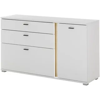 Furn.Design Sideboard weiß matt, Eiche Wotan 150 cm, Kommode inklusive Frontbeleuchtung , Metall , Nachbildung,Eiche , Uni, Holz Optik , 2 Schubladen , Rechteckig , 150x86x42 cm , FSC 100% , Kleinmöbel, Kommoden, Sideboards