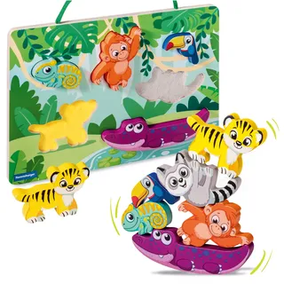 Ravensburger Play + 34017 sensorisches und magnetisches Holzpuzzle: Im Dschungel – Babyspielzeug ab 1 Jahr – französische Version