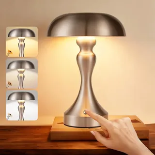 ZMH Tischlampe Kabellos Nachttischlampe Akku LED Tischleuchte Touch Dimmbar Retro Vintage Lampe mit USB Aufladbar Nickel Batterie Tischlampen für Fensterbank Wohnzimmer Schlafzimmer - Silber