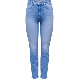 Straight-Jeans ONLY "ONLEMILY STRETCH HW ST AK DNM REA053NOOS", Damen, Gr. 32, Länge 34, blau (special bright blau denim), Denim/Jeans, Obermaterial: 98% Baumwolle, 2% Elasthan, unifarben, straight fit knöchellang, Jeans Straight-Jeans, knöchellang, gerade Form, helle Waschung