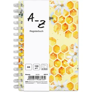 RNK RNKVERLAG - Notizbuch mit Register A-Z „Honey“ in DIN A6 mit 48 Blatt 120 g/m2, 1 Stück