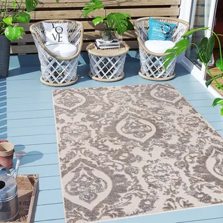 Carpeto Rugs Orientalischer In- & Outdoor Teppich Wetterfest für Balkon, Terasse - Balkon Teppich Wasserfest - Outdoorteppich Wetterfest - Aussenteppich Terrasse Groß - Beige - 140 x 200 cm - Beige