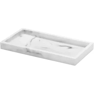 Luxspire Badezimmertablett aus Kunstharz, für Seife, Küchenspüle, Badezimmer, Arbeitsplatte, Schwämme, kleines Marmortablett, weißer Marmor, 20,3 x 10,2 cm