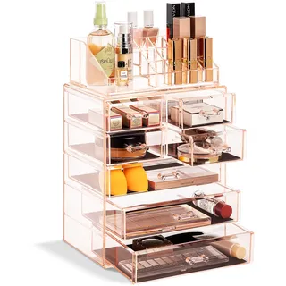 Sorbus Kosmetik- und Schmuckkoffer, geräumiges Design, ideal für Badezimmer, Kommode, Schminktisch und Arbeitsfläche (4 große und 2 kleine Schubladen, Pink)