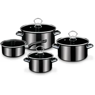 GSW Profi-Black-Star Topf-Set 4-tlg. Fleischtopf 16 cm + Fleischtopf 20 cm + Fleischtopf 24 cm + Stielkasserolle 16 cm
