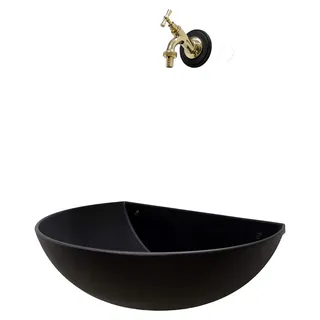 Wandbrunnen Fontana aus Gusseisen mit glänzendem Wasserhahn für Haus und Garten - Grau