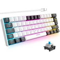 ZIYOU LANG 60% Mechanische Gaming Tastatur 62 Tasten Kompakte Mini Kabelgebundene Tastatur 18 RGB LED Beleuchtung Blaue Schalter Schwebenden Tastenkappen für Windows PC PS4 Xbox(Weiß&Schwarz)