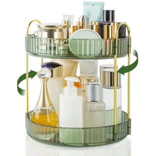 Boxalls Make-up-Organizer Drehbar, 2 Ebenen Badezimmer-Organizer, 360 Grad große Kapazität, Kosmetik-Aufbewahrung, Schminktisch Drehbarer Organizer Hautpflege-Karussell (2 Ebenen, Grün)