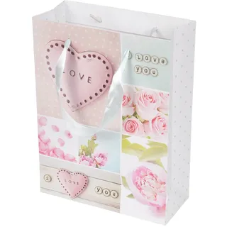 Homéa, Geschenktasche aus Papier, Griff mit Band, romantisch, Herz, Höhe 29 cm