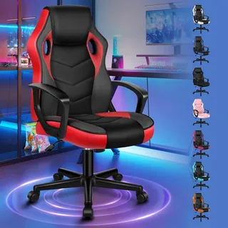 Gaming-Stuhl mit mittlerer Rückenlehne, ergonomisch, drehbar, Kunstleder/Stoff, Rot, Serie Mega - Rot