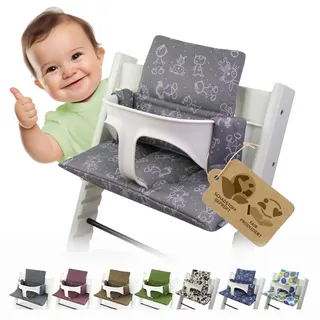 Sitzkissen Ersatzbezug Bezug Kissen-Set Sitzverkleinerer kompatibel mit Stokke Tripp Trapp für Hochstuhl-Kinderstuhl Mod. 2 (Hellgrau W. Figuren)