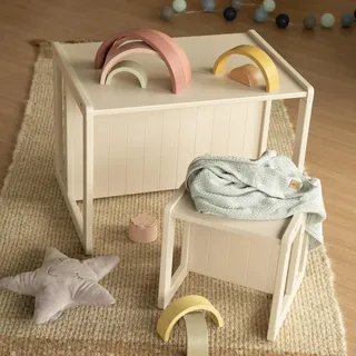 roba Sitzbank für Kinder im Landhausstil - Bank zum Wenden mit 2 Sitzhöhen - als Kindertisch verwendbar - Holz beige/Cashmere