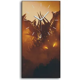 Wandbild Leinwand Bilder mit Uhr 30x60 Ölgemälde Monster Fantasie Drachen - weiße Hände - Braun