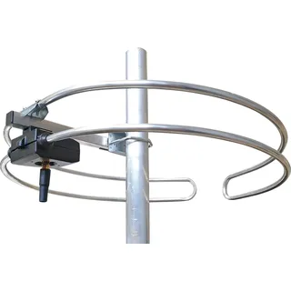 Schwaiger ANTURA1041 Radio Antenne UKW FM Ringdipol Antenne Radioempfang analog Dachantenne 87,5-108 MHz mit Symmetrieüberträger Mastschelle 32-60 mm vormontiert Aluminium