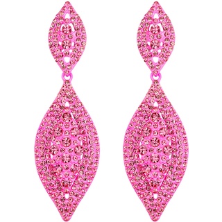 EVER FAITH Damen Ohrringe Österreichische Kristall Hochzeit Braut Charm 2 Blatt Drop Baumeln Ohrstecker Hot Pink