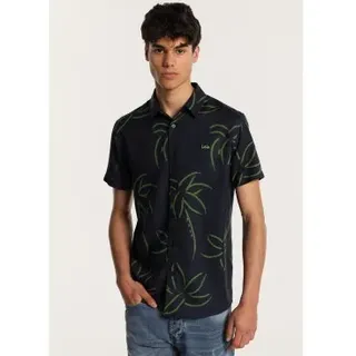 Lois Jeans für Herren. 145463908 Kurzärmeliges Hemd mit tropischem Druck in Marineblau (S), Lässig, Viskose, Langarm